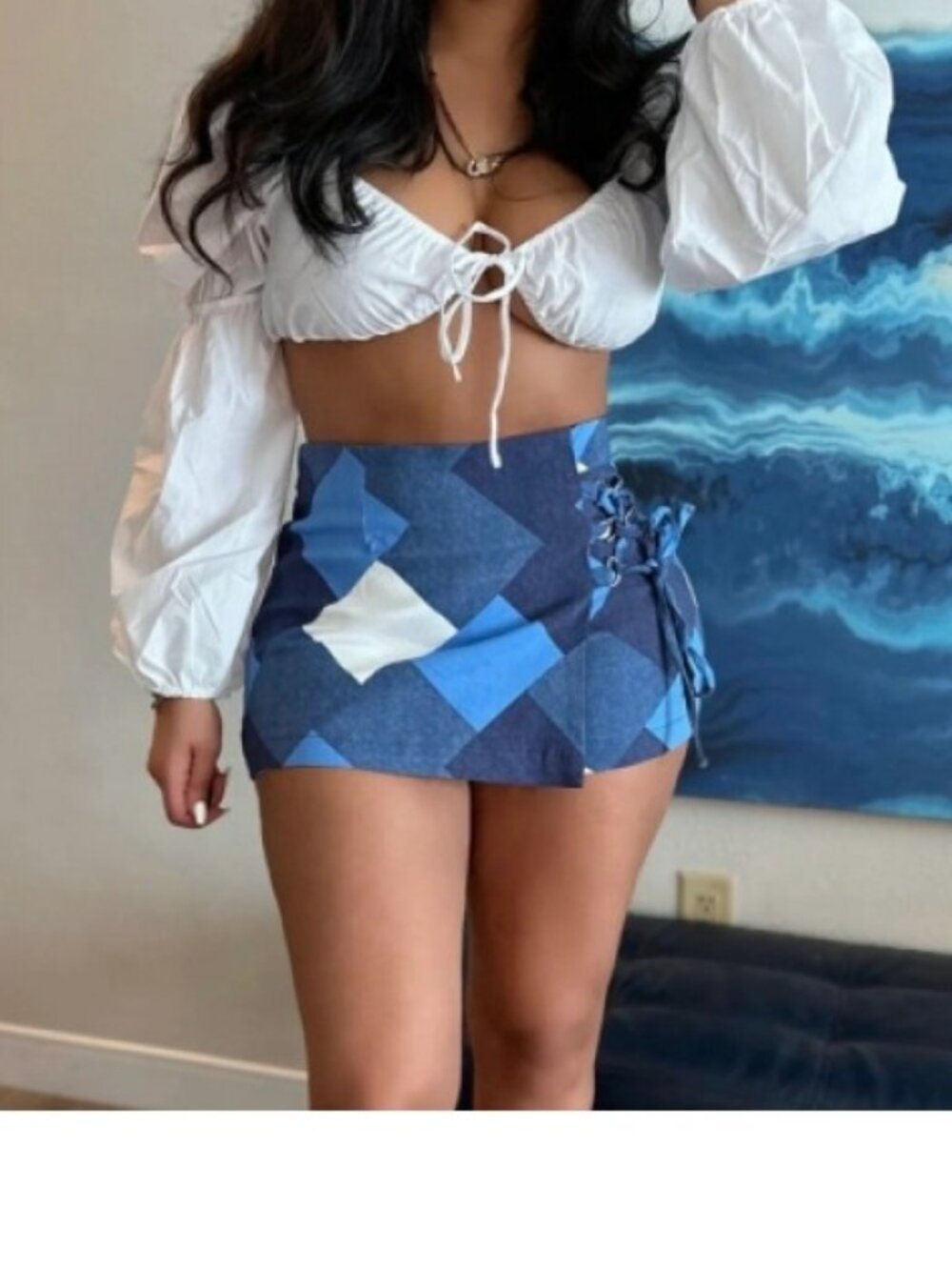 Y2K Like An Angel Blue Geometric Skort Size Medium